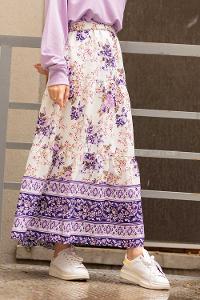 Modalamelif Beli Lastikli Desenli Çan Etek Mor