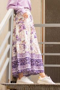 Modalamelif Beli Lastikli Desenli Çan Etek Mor