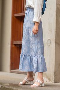 Modalamelif Beli Lastikli Fırfırlı Etek Açık Mavi