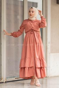 Modalamelif Eteği Fırfırlı Elbise Gül Kurusu