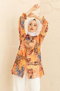 Modalamelif  Etnik Desen Gömlek Hardal Sarısı