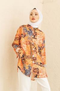 Modalamelif  Etnik Desen Gömlek Hardal Sarısı