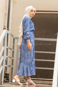 Modalamelif  Papatya Desen Elbise Ekru Mavi