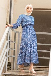 Modalamelif  Papatya Desen Elbise Ekru Mavi