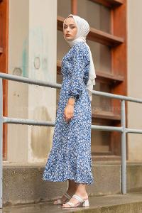 Modalamelif Papatya Desen Elbise İndigo