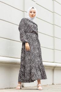 Modalamelif  Papatya Desen Elbise Siyah Kırmızı