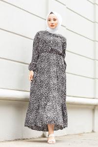 Modalamelif  Papatya Desen Elbise Siyah Kırmızı