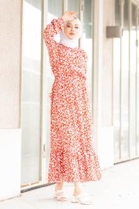 Modalamelif Papatya Desen Elbise Taba