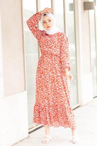 Modalamelif Papatya Desen Elbise Taba