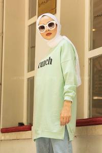 Modalamelif Brunch Yazı Baskılı Sweatshirt Çağla Yeşili