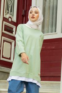 Modalamelif Etek Garnili Armalı Tunik Çağla Yeşili