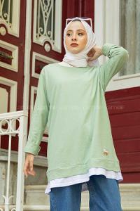 Modalamelif Etek Garnili Armalı Tunik Çağla Yeşili