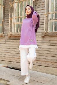 Modalamelif Etek Garnili Armalı Tunik Lila