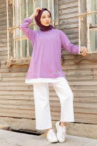 Modalamelif Etek Garnili Armalı Tunik Lila