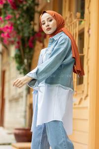 Modalamelif Garnili Kot Ceket Kot Mavisi