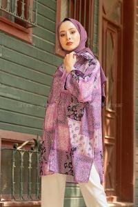 Modalamelif Kilim Desen Gömlek Açık Mor