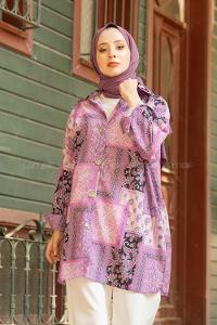 Modalamelif Kilim Desen Gömlek Açık Mor