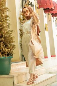 Lamelif Kol Lastikli Belden Bağlamalı Trenç  Camel