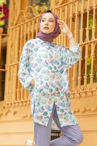 Modalamelif Macaron Desen Gömlek Mavi