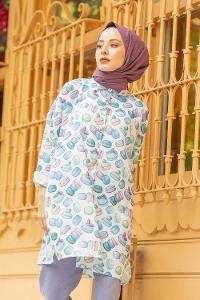 Modalamelif Macaron Desen Gömlek Mavi