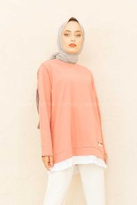 Modalamelif Etek Garnili Armalı Tunik Pudra