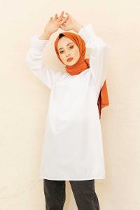 Modalamelif Kol Lastikli Hakim Yaka Tunik Beyaz