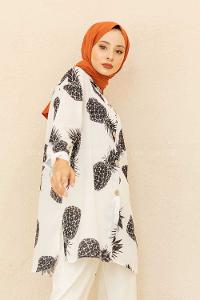 Modalamelif  Ananas Basklı Gömlek Siyah