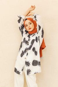 Modalamelif  Ananas Basklı Gömlek Siyah