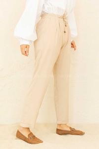 Modalamelif Bel Bağlamalı Duble Paça Pantolon Bej