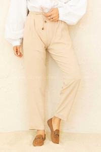 Modalamelif Bel Bağlamalı Duble Paça Pantolon Bej