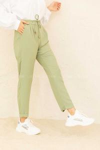 Modalamelif Bel Bağlamalı Duble Paça Pantolon Çağla