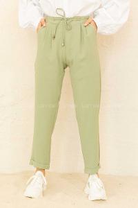 Modalamelif Bel Bağlamalı Duble Paça Pantolon Çağla