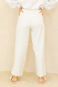 Modalamelif Bel Lastikli Ayrobin Pantolon Beyaz