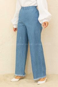 Modalamelif Bel Lastikli Paça Püskül  Pantolon Kot Mavisi