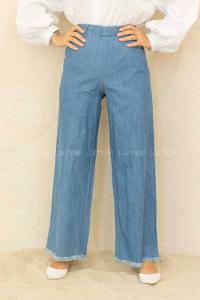 Modalamelif Bel Lastikli Paça Püskül  Pantolon Kot Mavisi