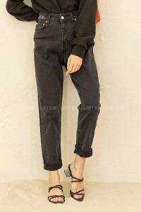 Modalamelif Bel Ve Paça Yırtıklı Mom Jean Siyah