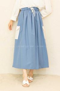 Modalamelif Beli Lastikli Cep Garnili Etek İndigo