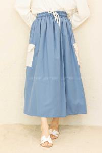 Modalamelif Beli Lastikli Cep Garnili Etek İndigo