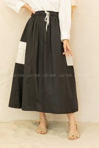 Modalamelif Beli Lastikli Cep Garnili Etek Siyah