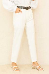 Modalamelif Beli Lastikli Geniş Kemerli Pantolon Beyaz