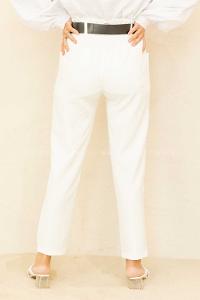 Modalamelif Beli Lastikli Geniş Kemerli Pantolon Beyaz