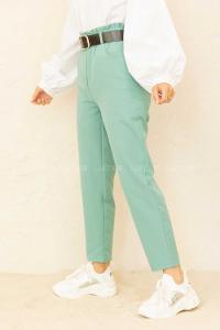 Modalamelif Beli Lastikli Geniş Kemerli Pantolon Su Yeşili