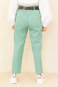 Modalamelif Beli Lastikli Geniş Kemerli Pantolon Su Yeşili