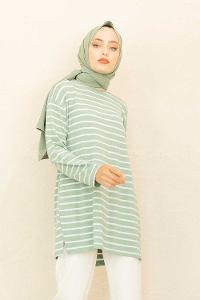 Modalamelif Çizgili Tunik Çağla Yeşili