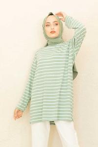 Modalamelif Çizgili Tunik Çağla Yeşili