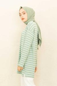 Modalamelif Çizgili Tunik Çağla Yeşili