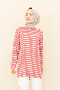 Modalamelif Çizgili Tunik Gül