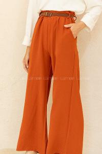 Modalamelif Hasır Kemerli Ayrobin  Pantalon Kiremit