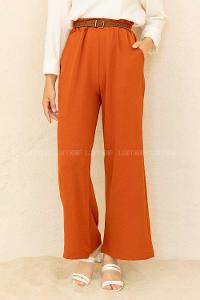 Modalamelif Hasır Kemerli Ayrobin  Pantalon Kiremit