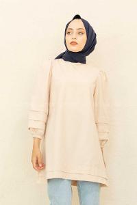 Modalamelif Karpuz Kol Etek Katlı Tunik Bej